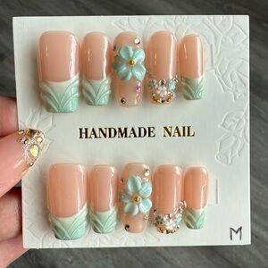 Peach & Mint 3D Floral Press-On Nails